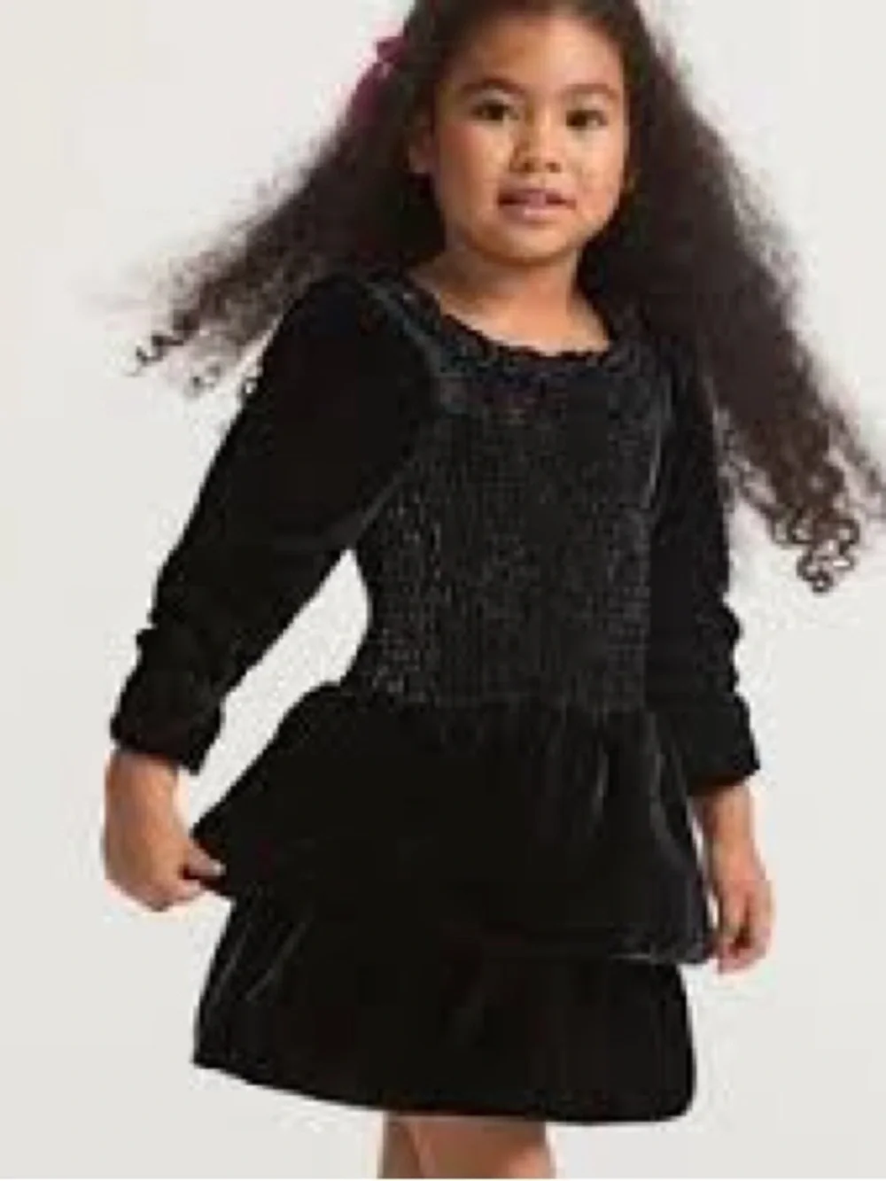 LoveShack Fancy Girls Black Velvet Long-Sleeve Tiered Dress